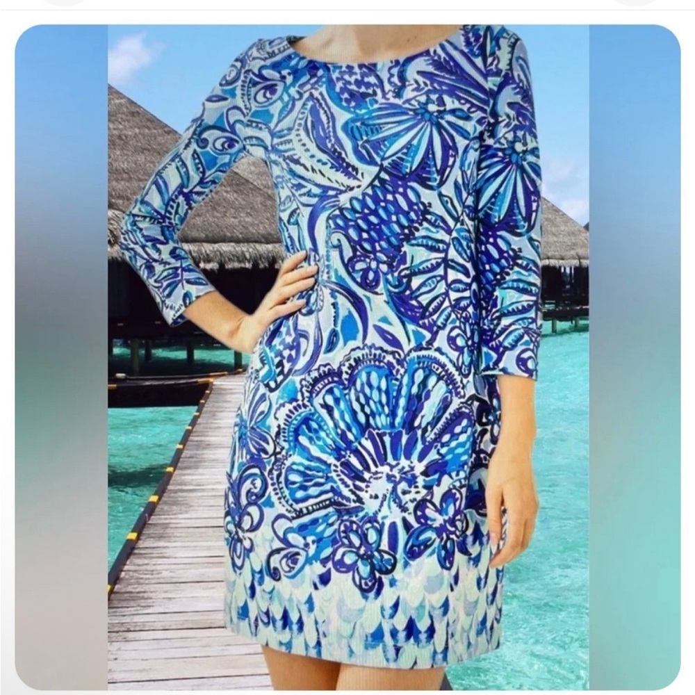 Lilly Pulitzer Hollee Pima Cotton Dress Blue White Tshirt Dress, Women’s Sz L